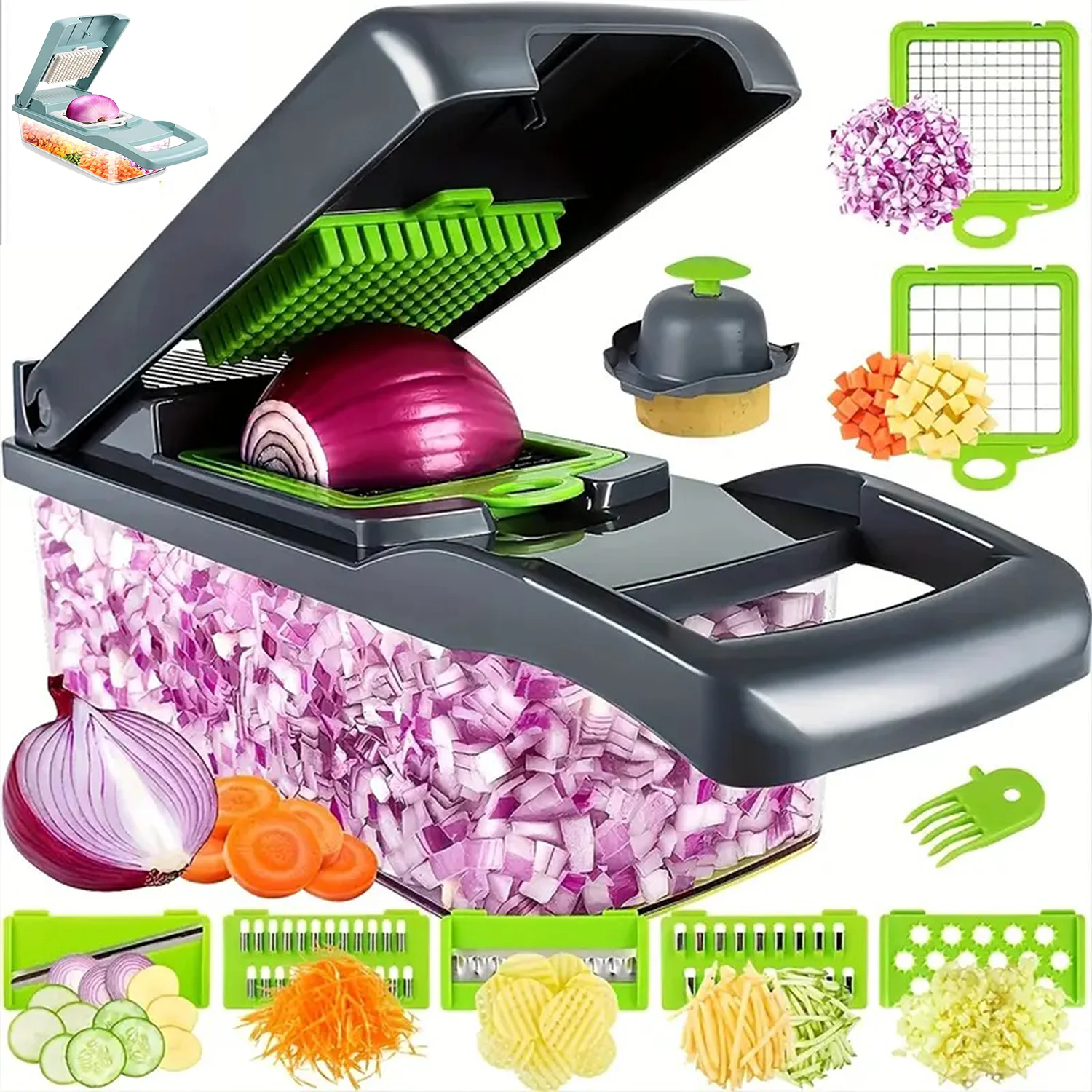 Kitchen Accessories 14 in 1 16 in 1 Food Cutter Veggie Onion Chopper Mandoline Slicer Multifunctional Vegetable Cutter