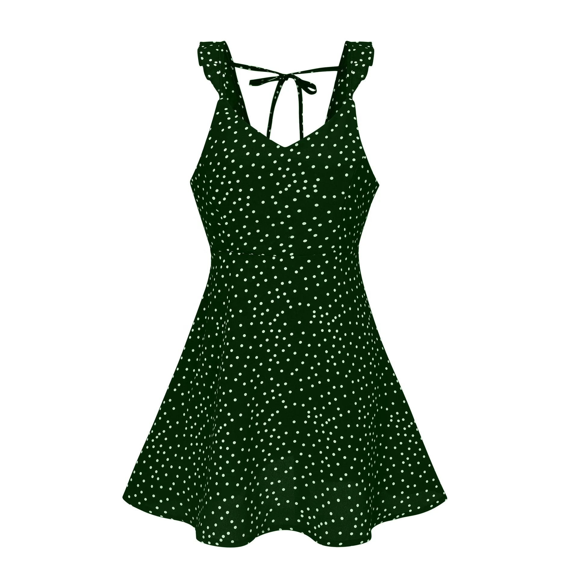Summer V Neck Mini Dress Printed Polka Dot Floral Ladies Dress Casual Chiffon Sleeveless Summer Dress