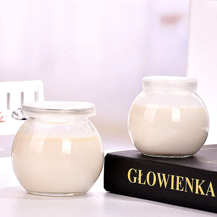 100ml 200ml 300ml Round Shape Pudding Glass Jar Glass Yogurt Jar With Plastic Lid