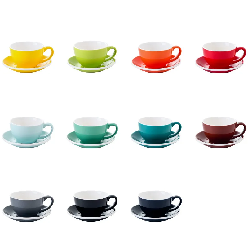 Assorted Colors Hand Made Cup Cappuccino Simple Ceramic Tea Cup And Saucer Black Coffee Cup & Saucer Set