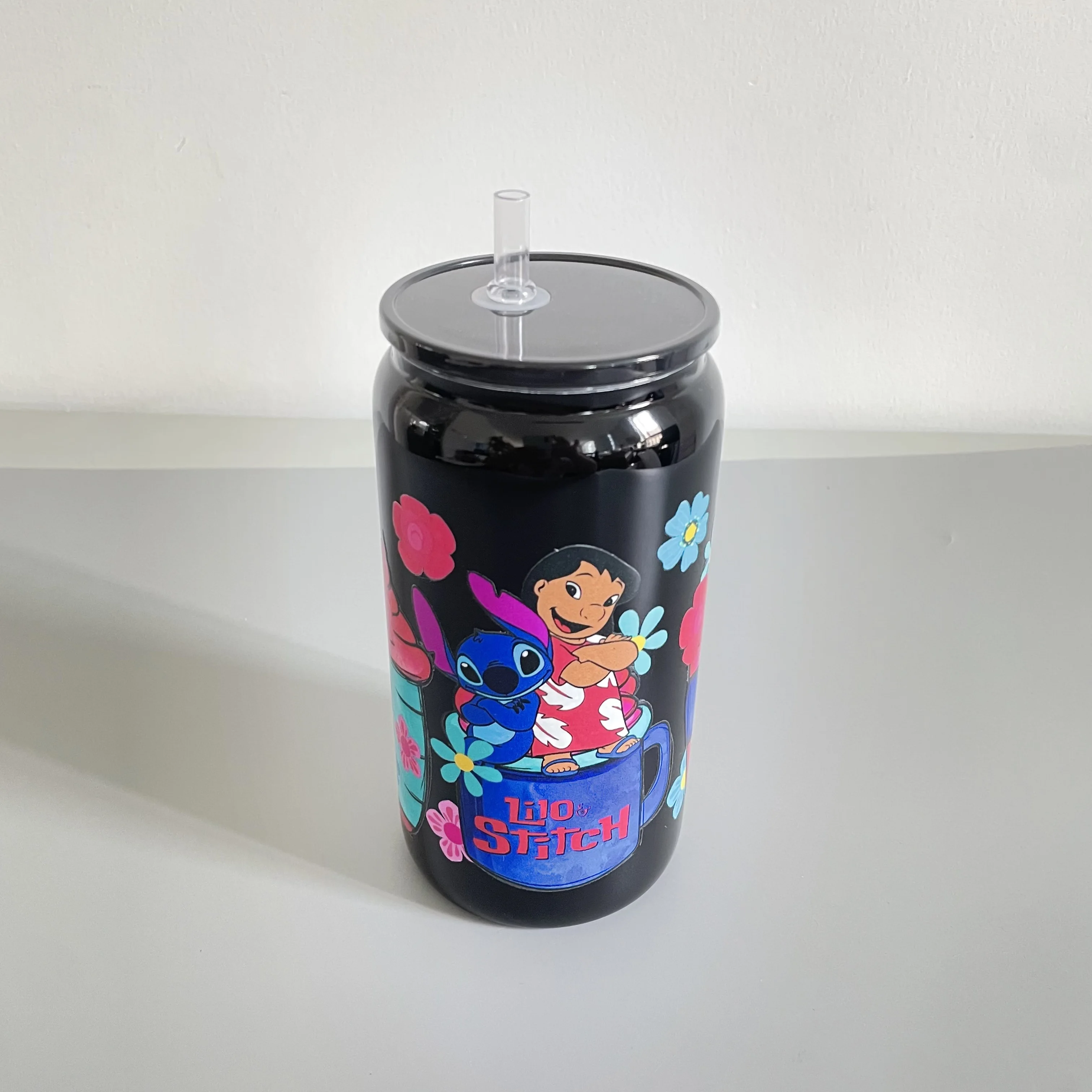 wholesale solid glossy black borosilicate 16oz beer glass can glass soda can 16oz black glass can for UV DTF wraps vinyl
