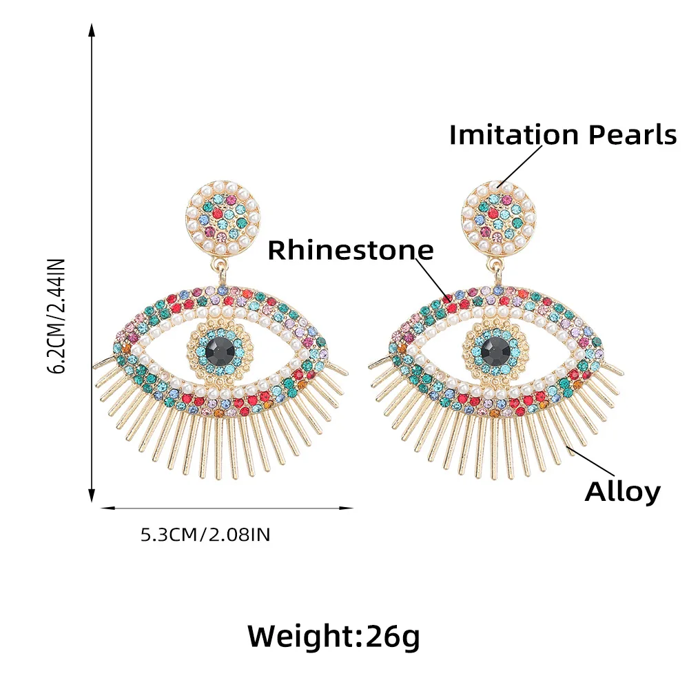 Exaggerated Retro Party Earrings in Europe and America Fashion Colored Diamond Alloy Set with Pearl Eyes Earrings for Women