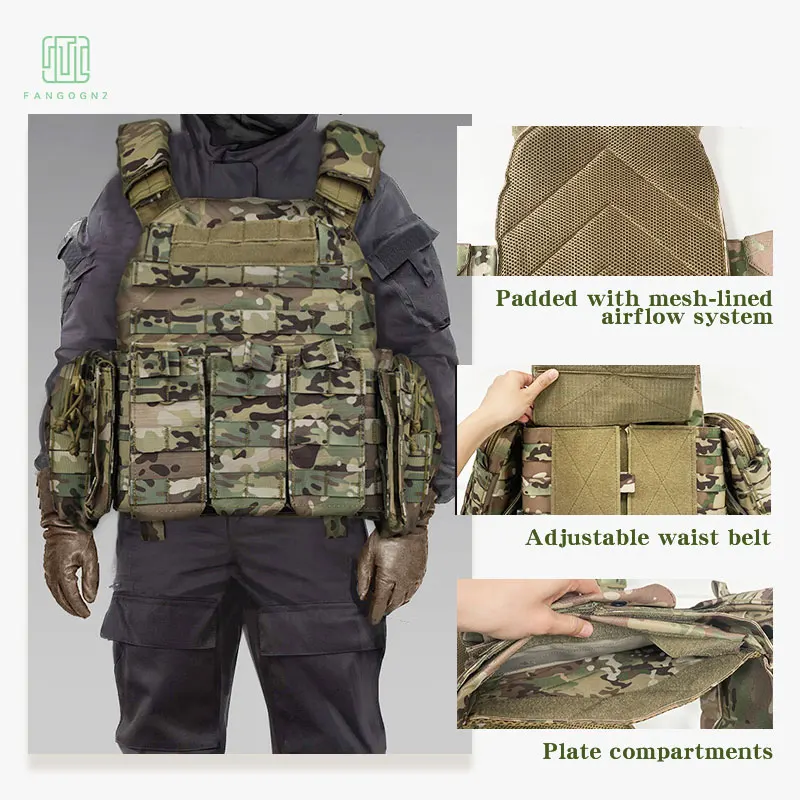 FGZ Custom 800D  Combat Camouflage Tactique Plate Carrier Vest.
