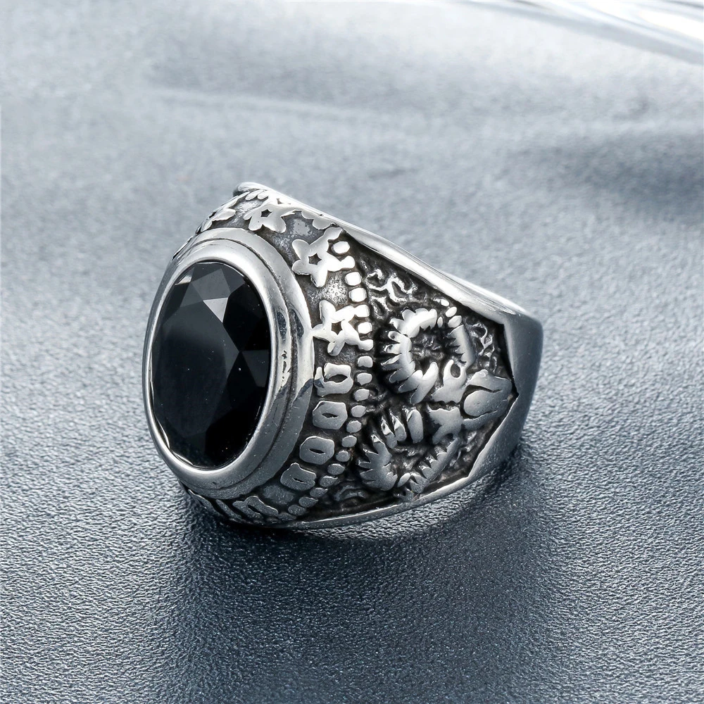Wholesale Retro Vintage Punk Mens U.S. Soldier Army Gemstone Stainless Steel Male Rings