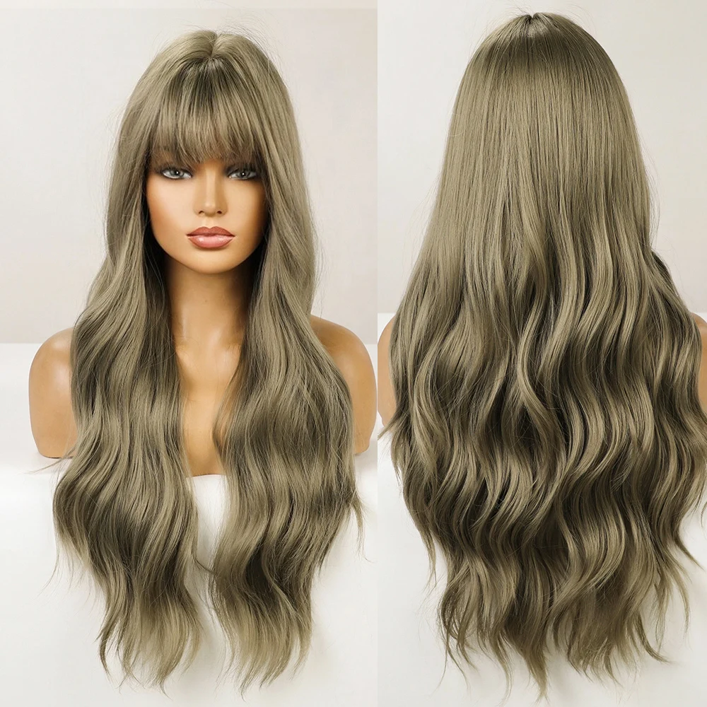 2024  long wave futura  synthetic wig with  bangs  purple  cosplay synthetic Wigs