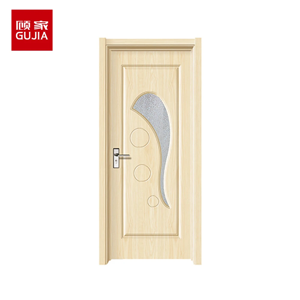 China Factory Wood Door Design PVC mdf Bathroom glass Door Price
