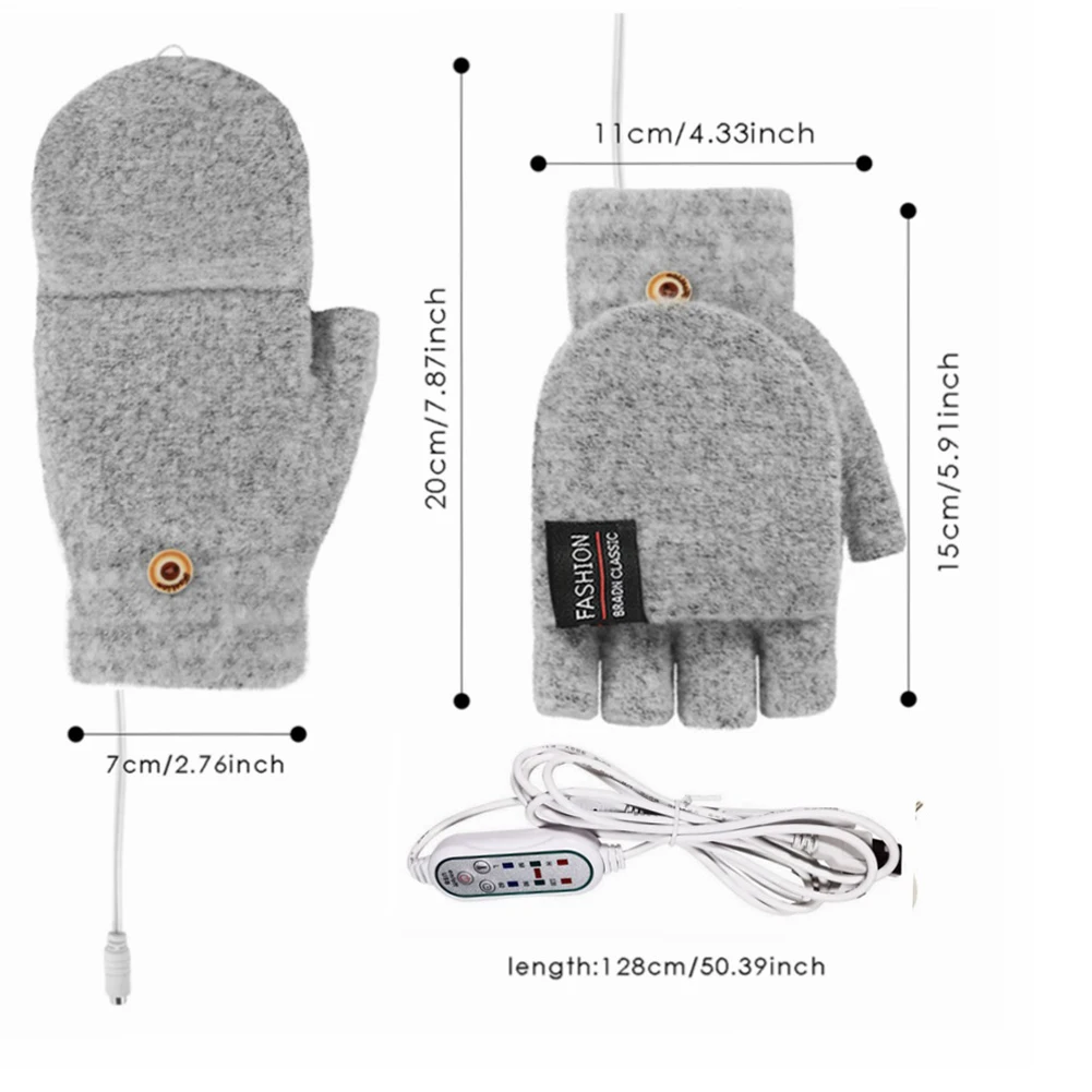 Cotton Cashmere Winter Skiing Knit Ladies Heated Women Hand Warmer Touch Screen Glove Knitted Fingerless Gloves Flip