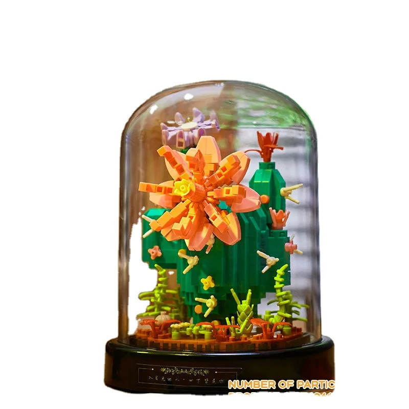 Bestselling Valentines Day Toys Building Blocks Small Particles Assembly Toy Pot Decoration Love Cactus Eternal Flower Plastic