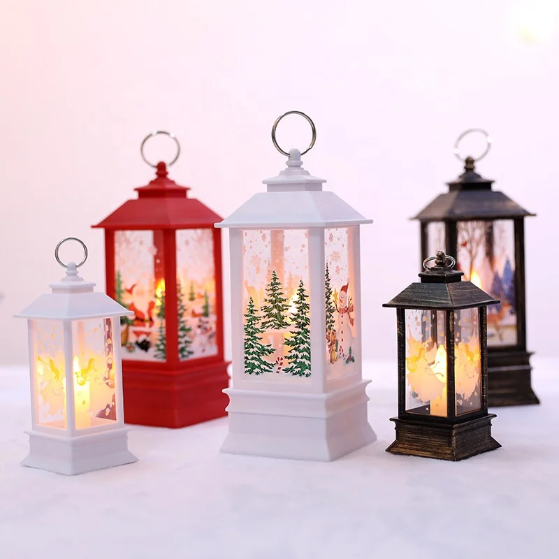 Christmas Plastic  LED Lampion Flame Lamp Portable Small Lantern Home Decoration Silk Screen Printing