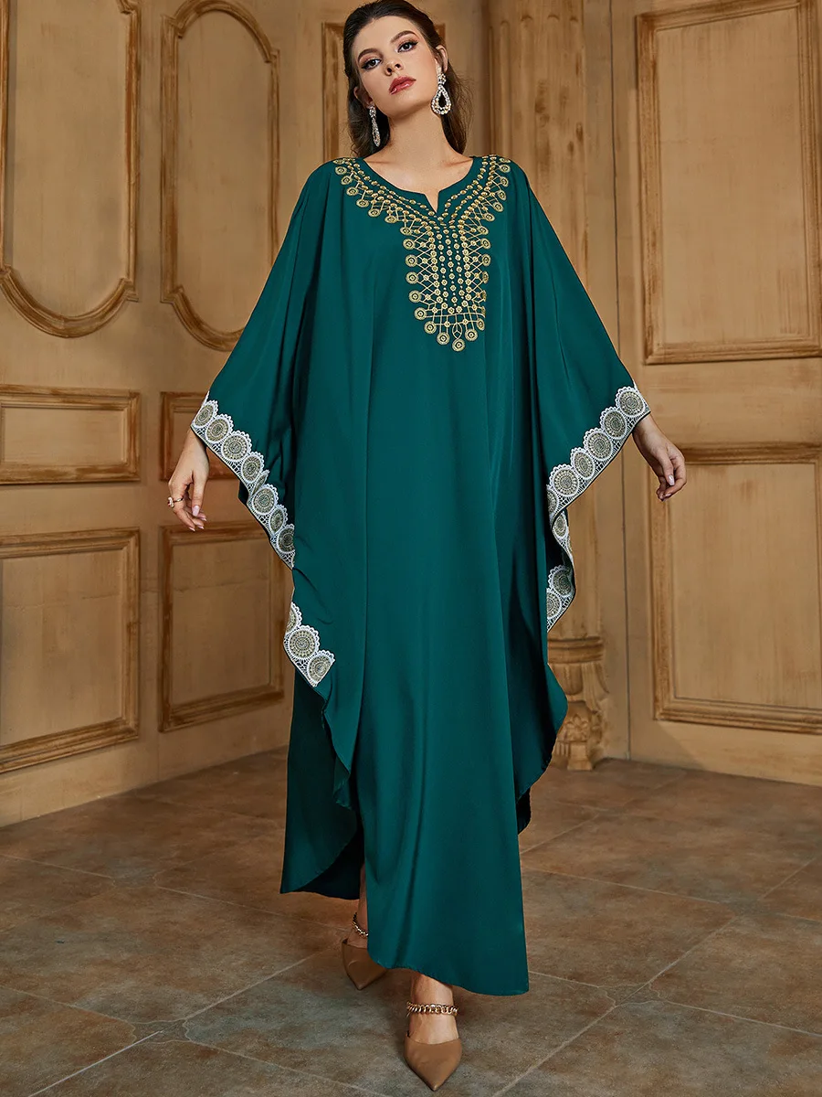 DR319 women traditional clothing batwing sleeve embroidery kaftan turkish long dubai abaya muslim dresses