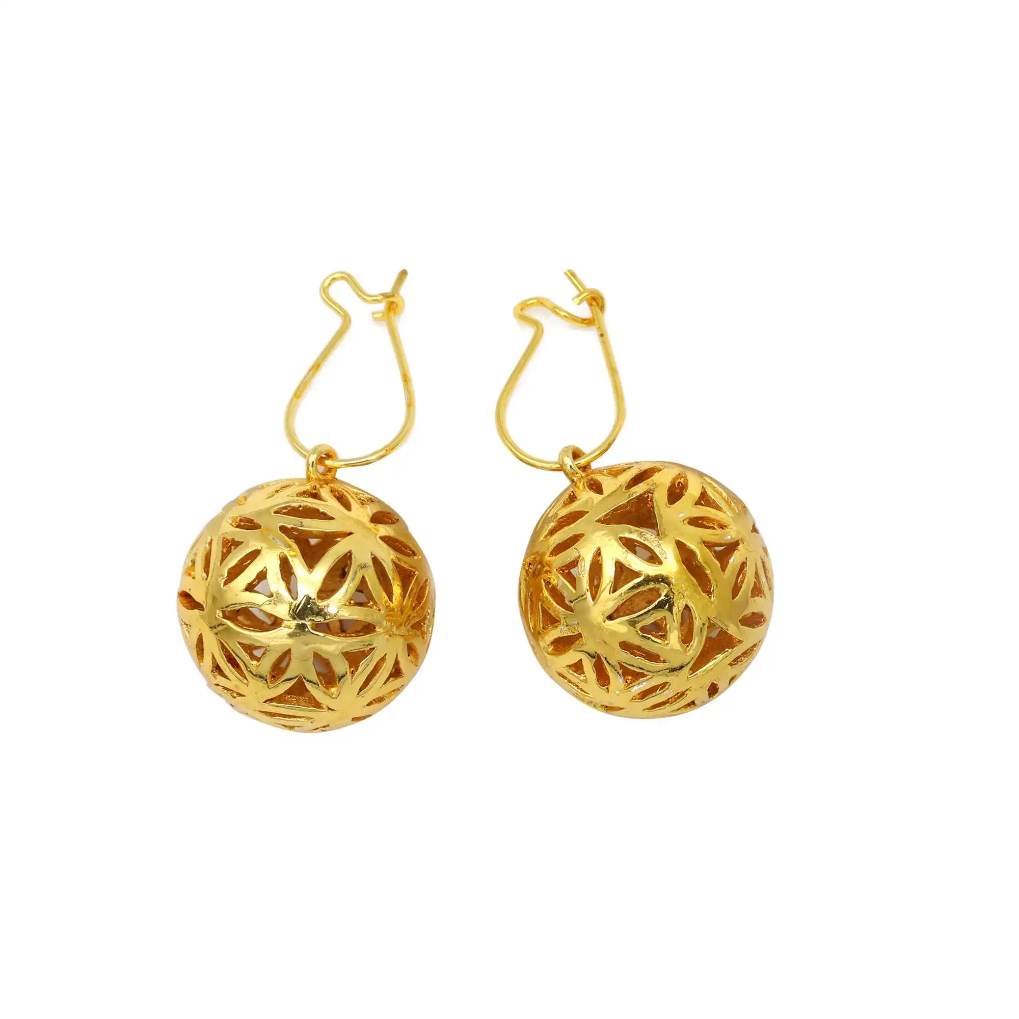 Exclusive 18k Gold Plated Sphere Ball Delicate  Everyday Minimalist Brass Material Earrings Bird Cage Feminine Ear Hoop Jewelry