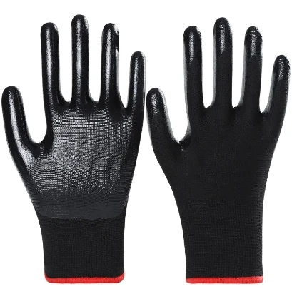 Factory outlet 100% nitrile coated nylon work gloves builders red blue nitrile coated work gloves