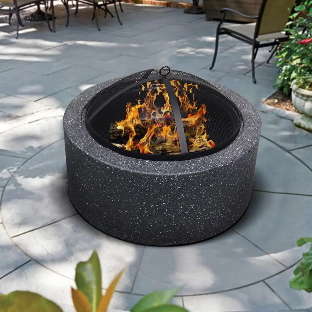KEYO Outdoor Garden BBQ Grill Fire Pit Wood Burning Grey Fire Bowl Kits Round Fire Pit