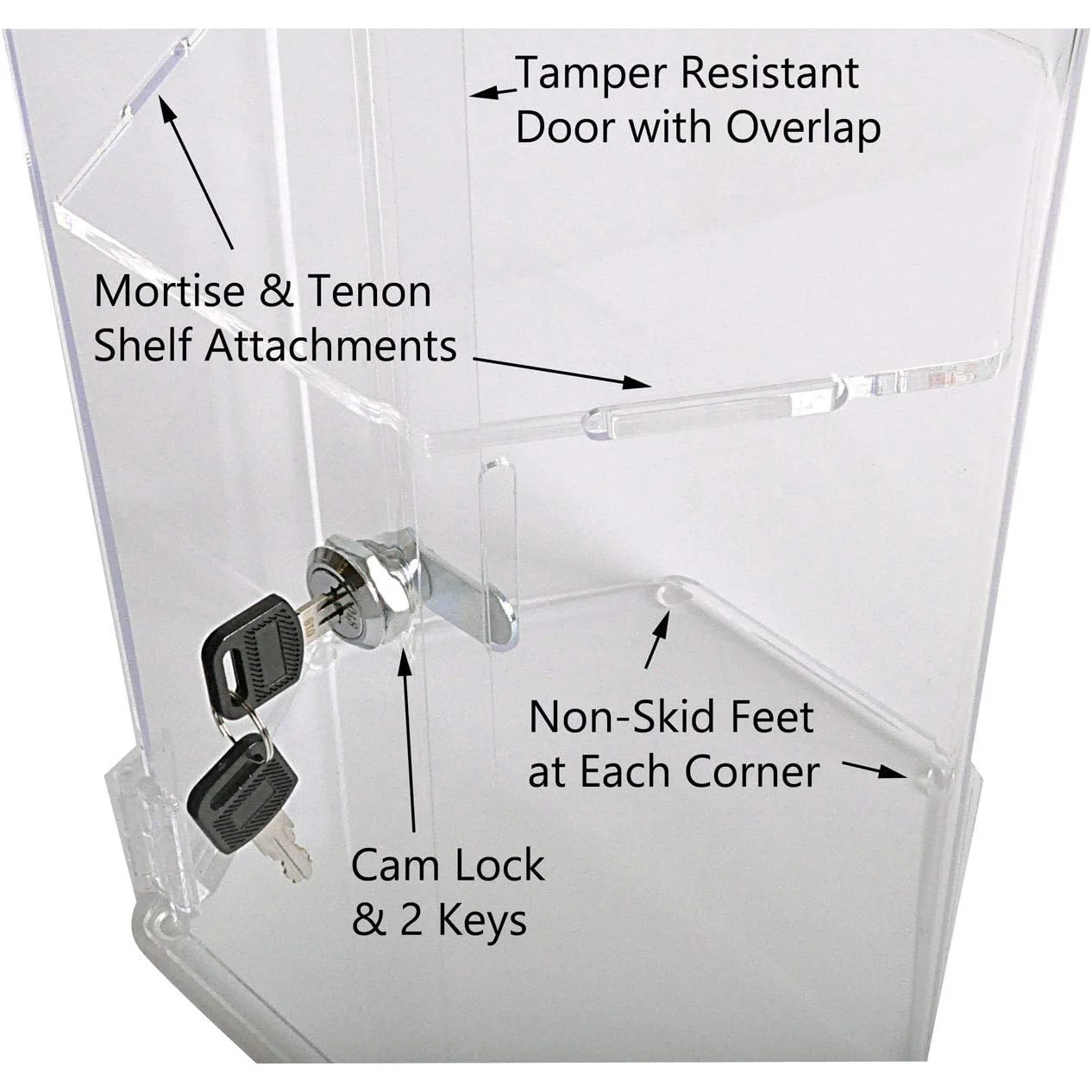 Hexagonal 2 Shelves Locking Rotating Base Watch Ring Glass Acrylic Counter Display Box Case