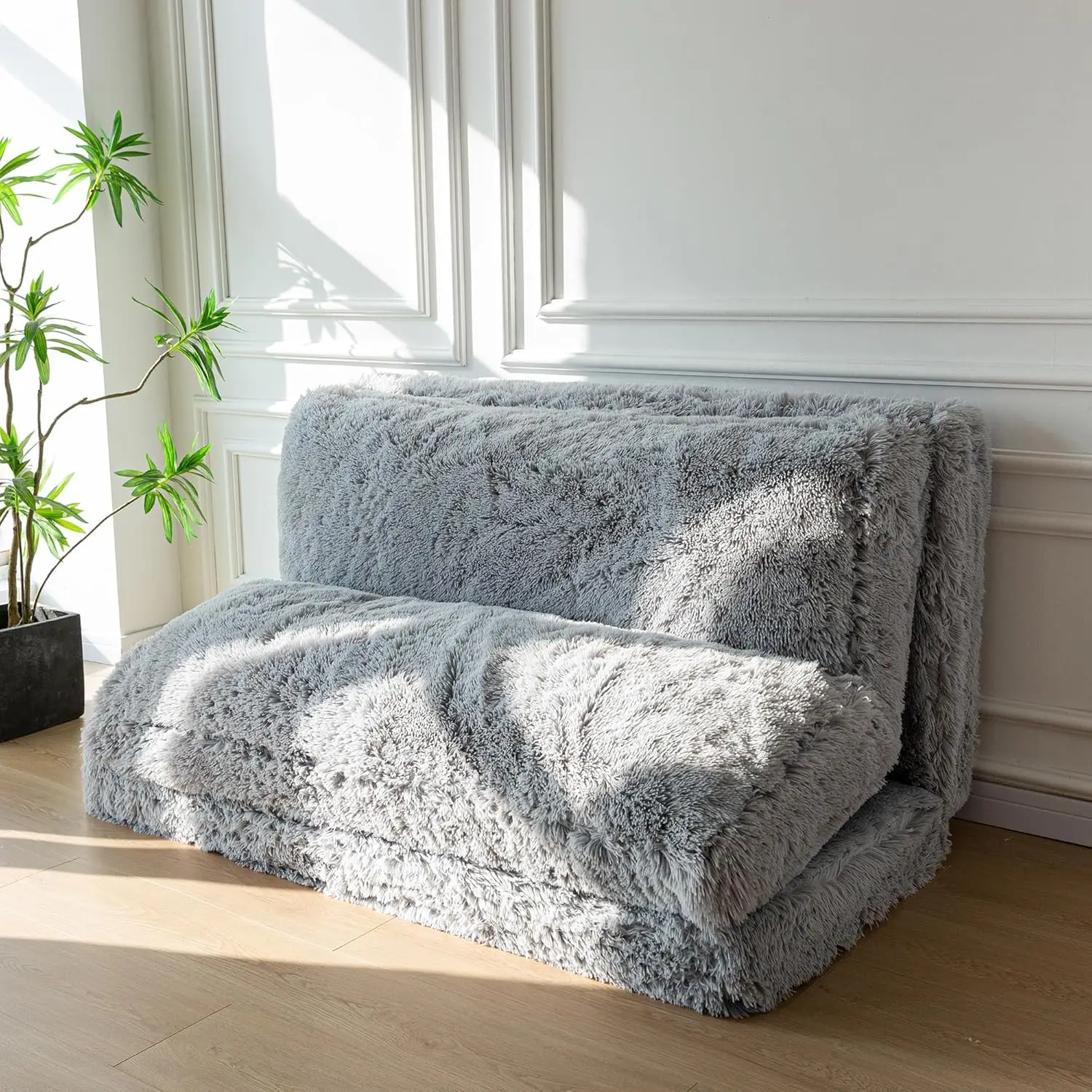 Faux Fur Floor Sofa Floor Chairs Nature Folding Sofa Bed Foam Filling Wall Couch Sleeper Single Size Floor Mattress Bean Bag Bed