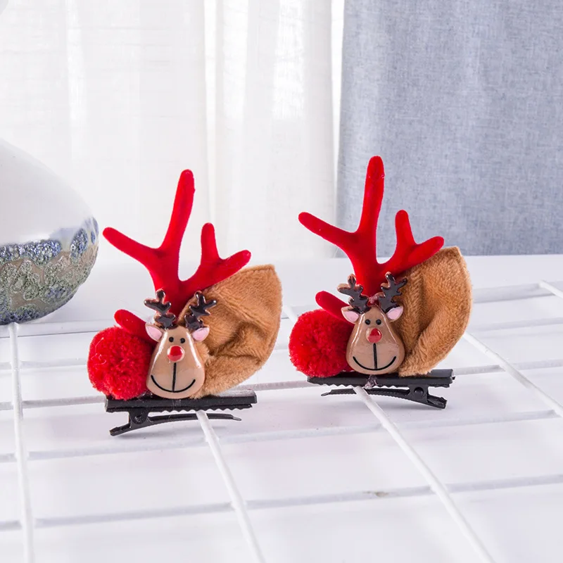 2 шт./компл. Kawaii с принтом рождественского оленя и надписью ободок ушками для девушек женщин изображениями Санта-Клауса снеговика заколка волос рождественской вечеринки заколки