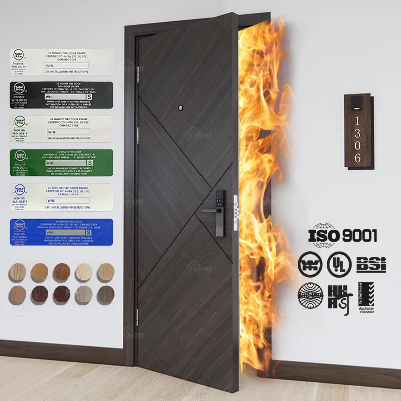American interior fire door wooden veneer walnut door fireproof 90 minute for interior construction wooden fire protection door