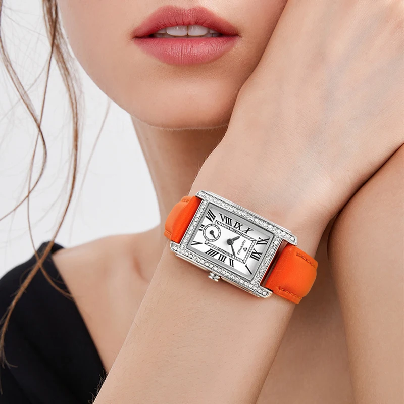 Top Quality Elegance Women Watches Stainless Steel Case Leather strap Wrist Watch  Quartz Luxury Ladies Wristwatch