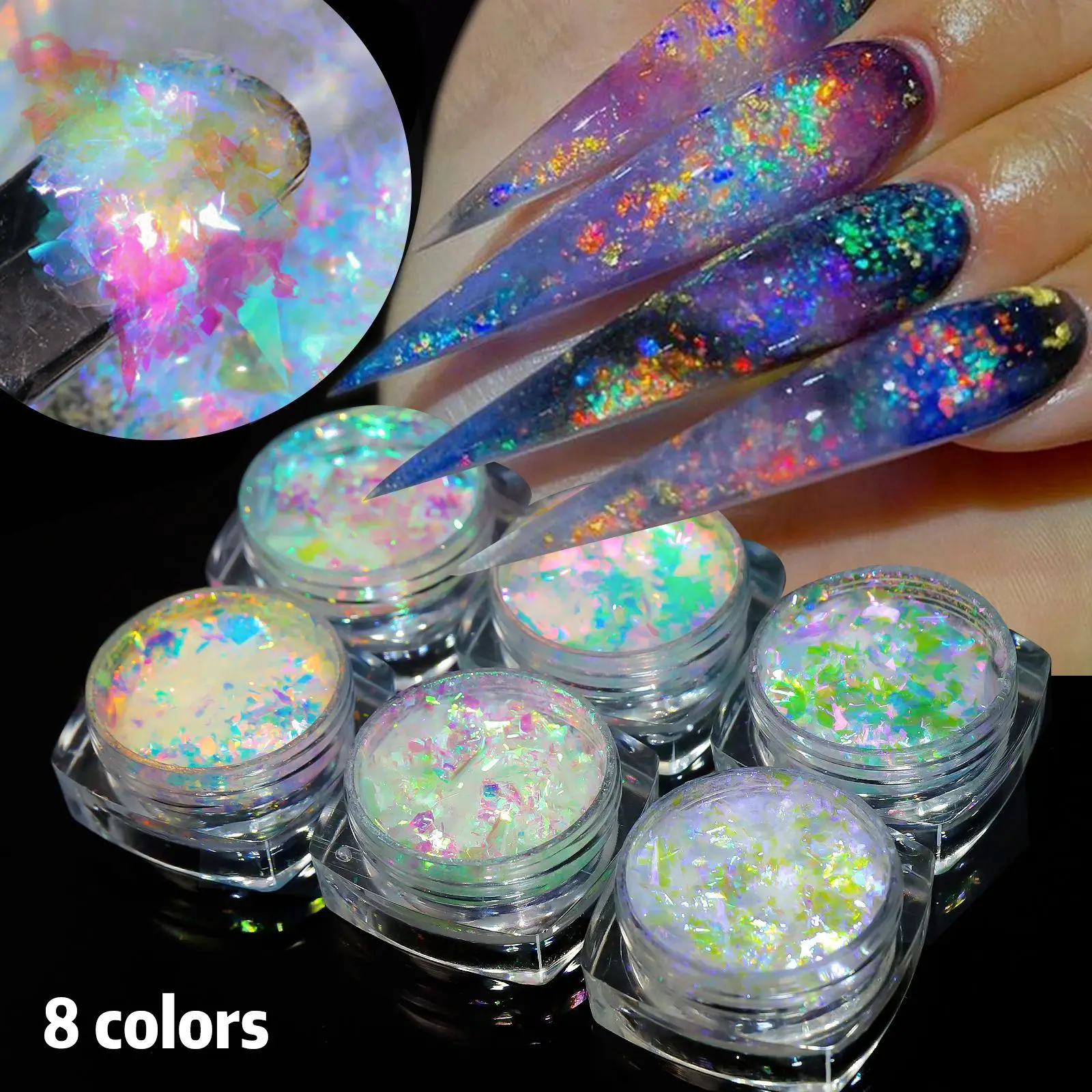 1 Box Aurora Opal Nail Glitter Flakes Irregular Sparkly Gradient Sequins Mirror Chrome Powder Manicure DIY Nail Art Decorations