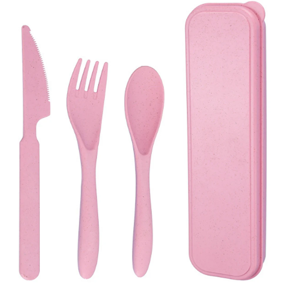 Eco-friendly and reusable Tools-Kitchen-Sets 3 Pieces Natural Wheat Straw Fork & Spoon Utensil Set