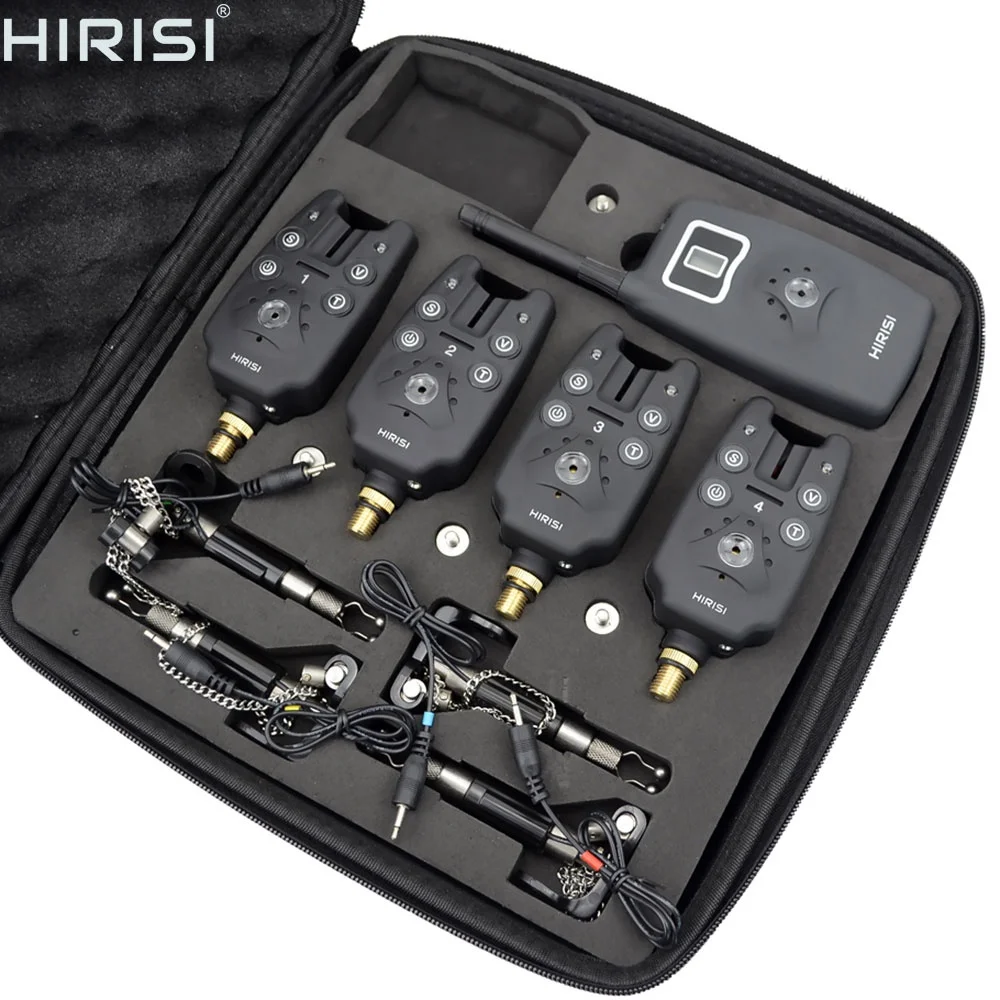 Wireless fishing bite alarm 1+4 set with 4pcs illuminated swinger in EVA case for carp fishing B1203S