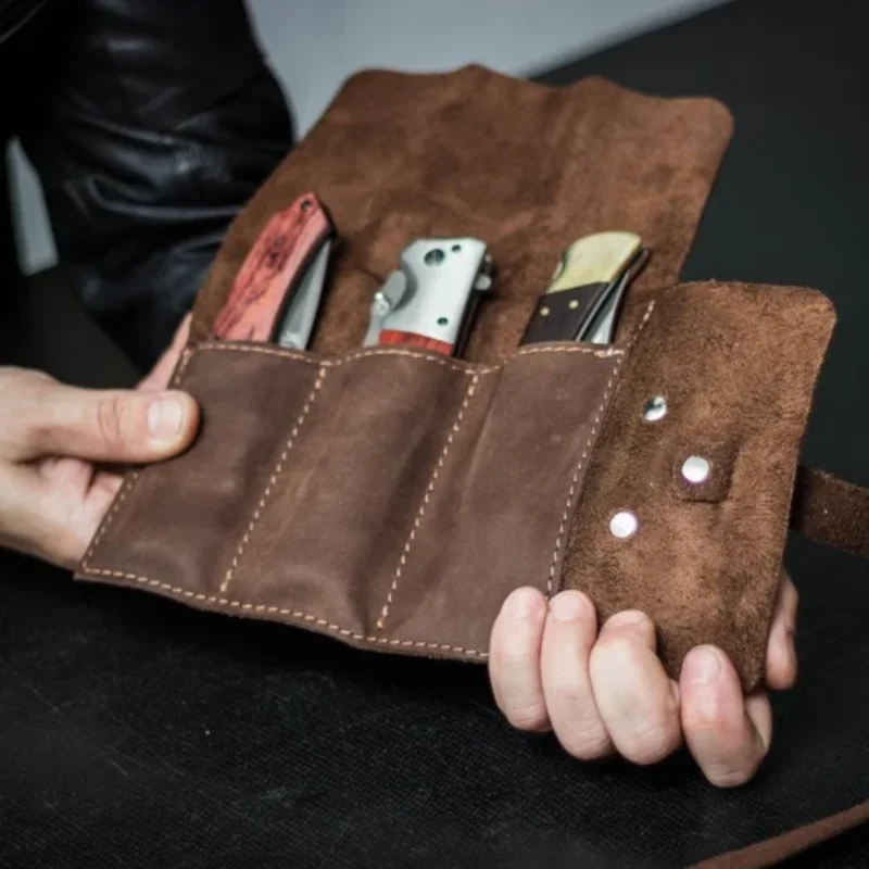 Factory Leather Pocket Knife Roll Custom Knife Holder Sheath Vintage Tool Bag