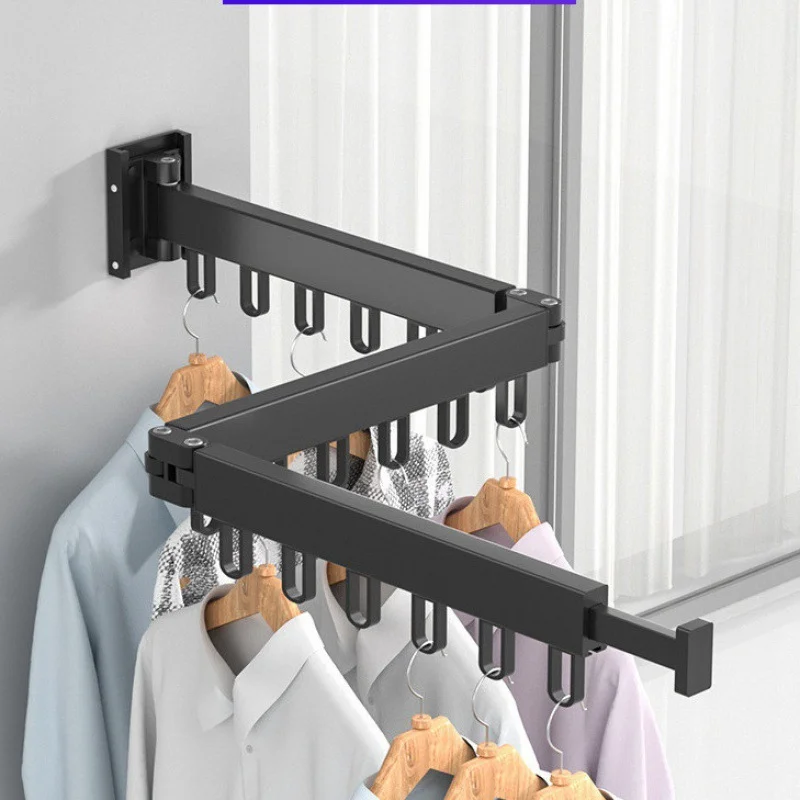 Wholesale Wall Mounted Folding Clothes Rack Retractable Space Saving Clothes Rod Home Laundry Drying Rack