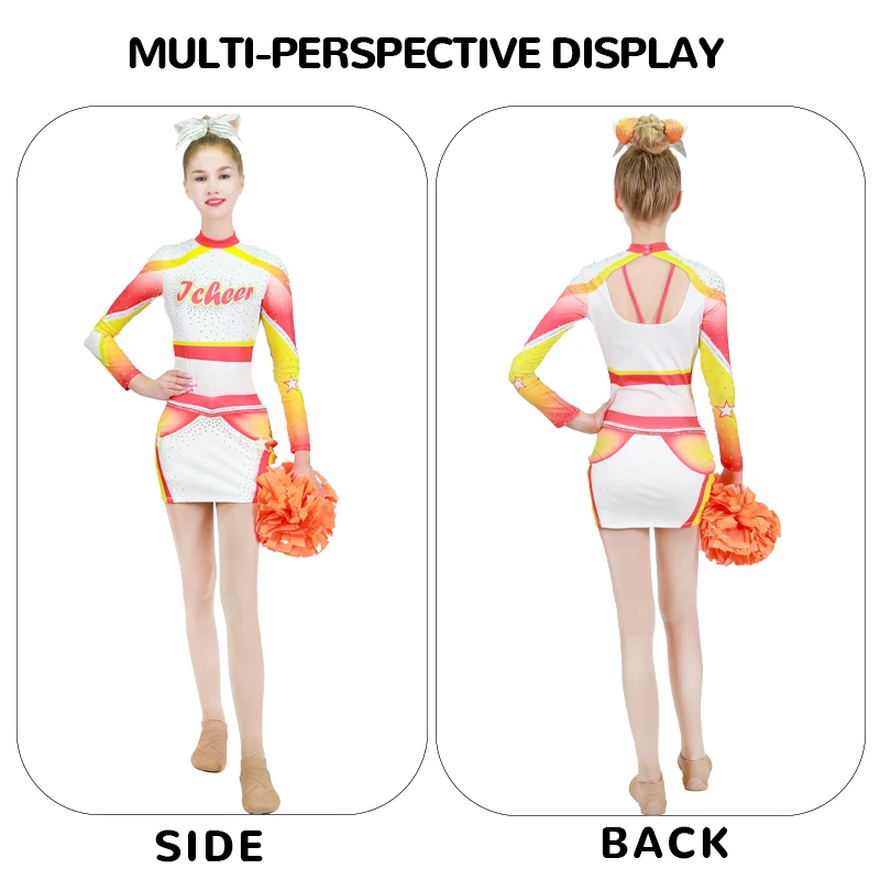 Custom Youth Yellow Orange Gold Cheerleading Uniforms for Girls Sexy Cheerleader Uniform Cheer Uniforms