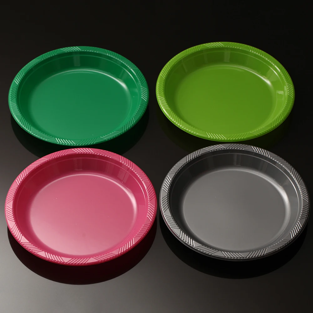 2024 New Arrival Plastic Plate Black 2024 Best Selling Disposable Plastic Colorful Tableware Discs Can Hold Dessert Cakes