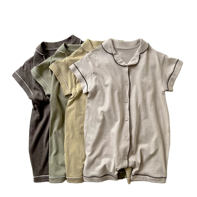 New Design Kids 100% Cotton Jumpsuit sleepwear Toddler Baby Boys Girls Short Sleeve Plain romper Pajamas Mommy and Me Pajamas
