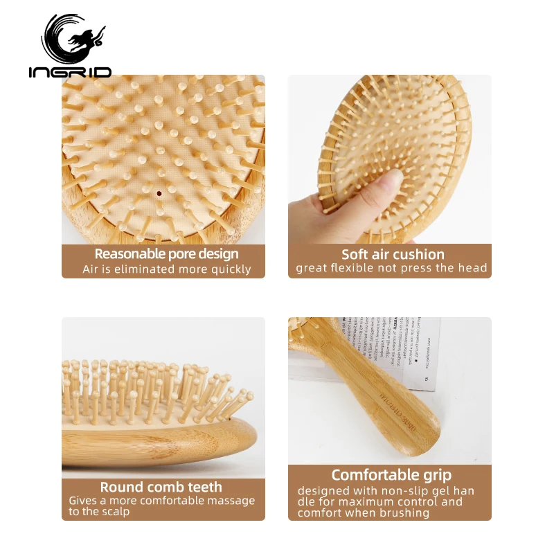 e-co friendly Massaging Scalp wooden bristle hair brush wooden paddle detangling hair brush