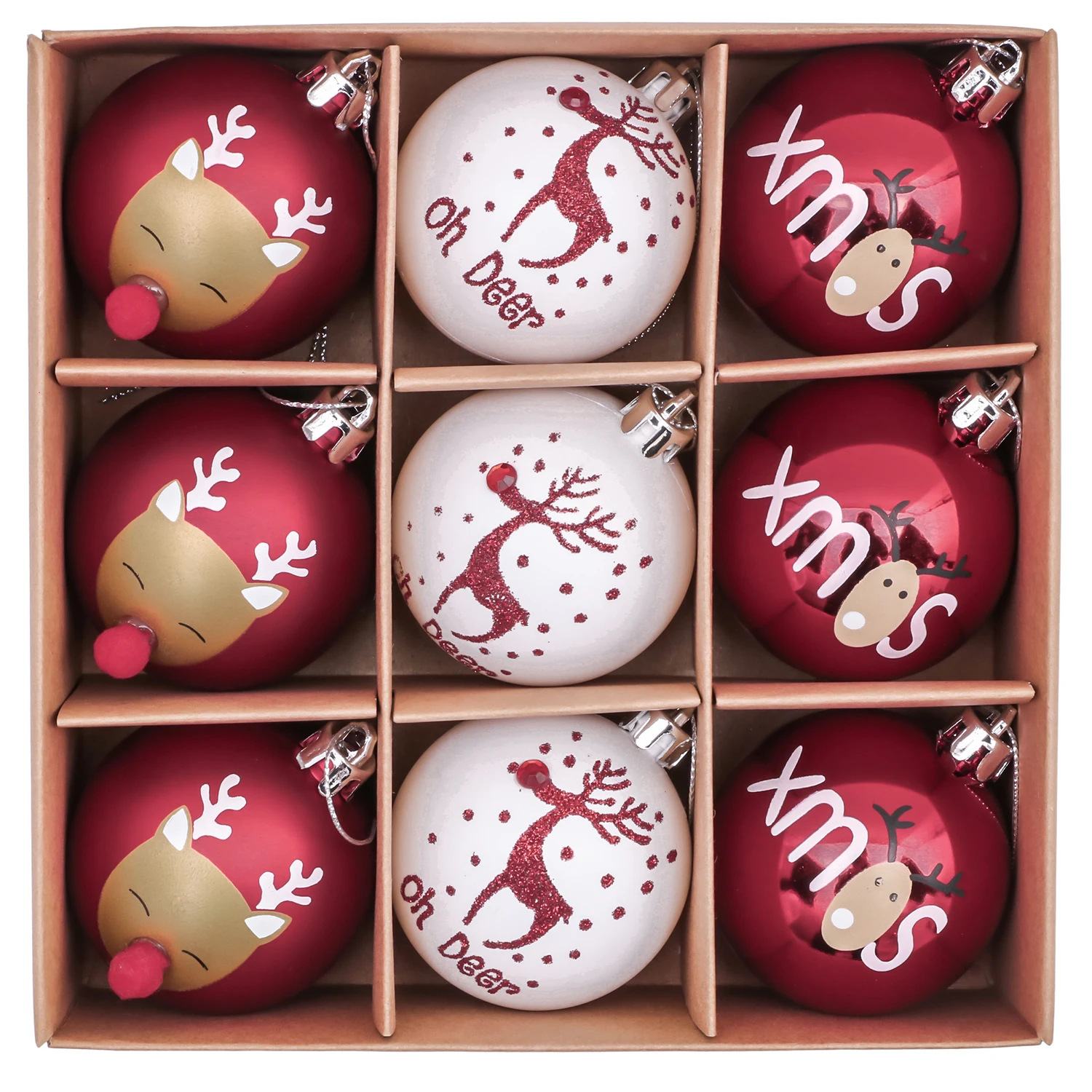 KG Xmas Customization bolas de navidad 6cm 9-piece Painted Christmas Tree Baubles Lovely Multicolor Plastic Christmas Balls