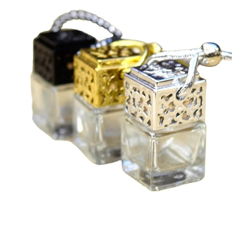 Hot Selling Car Air Freshener 8ML Empty Square Shape Car Hanging Perfume Glass Diffuser Bottle for Essential Oils