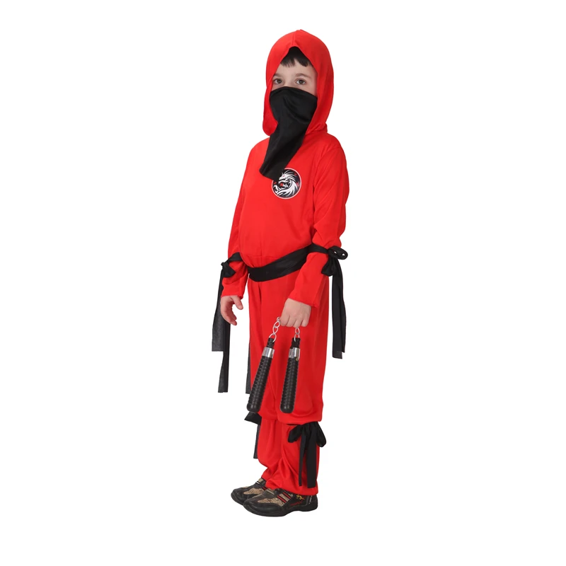 Red Ninja Cosplay Movie Boy Halloween Jumpsuit Mardi Gras Party Costume With Superhero Cape