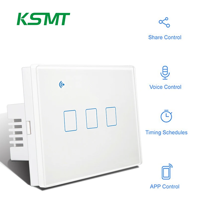 KAISI US American Standard Light 3 GANG Switch Wifi Glass Panel smart wall switch touch Smart life APP Voice Control home gold