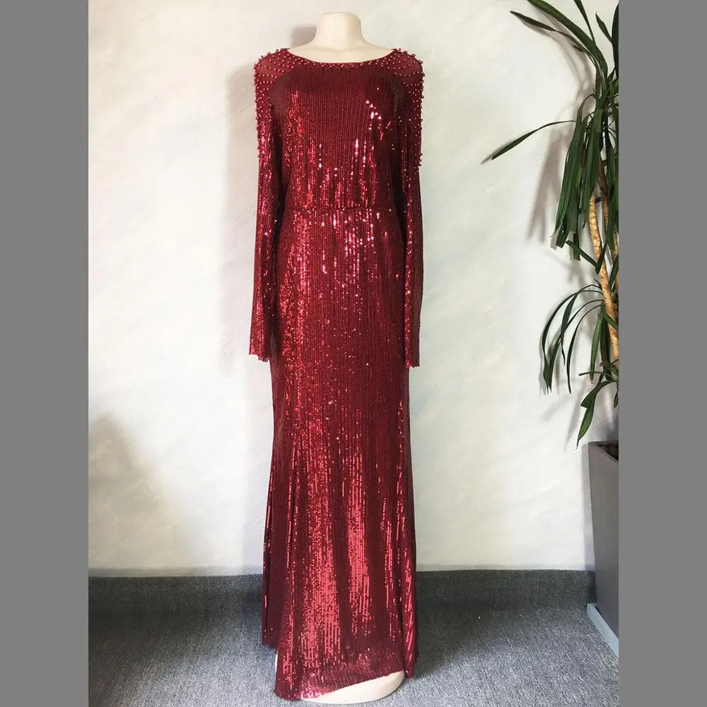
Christmas Party Banquet Evening Dress Sequins Vertical Shoulder Decoration Beaded Long Elastic African Dress 