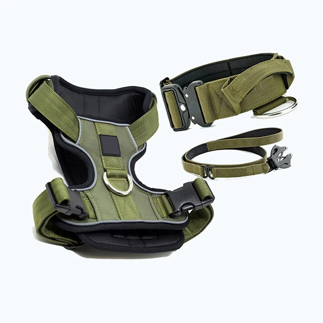 tactical dog harness custom personalized  para perros nylon  large tactical dog collar and leash no pull dog harness
