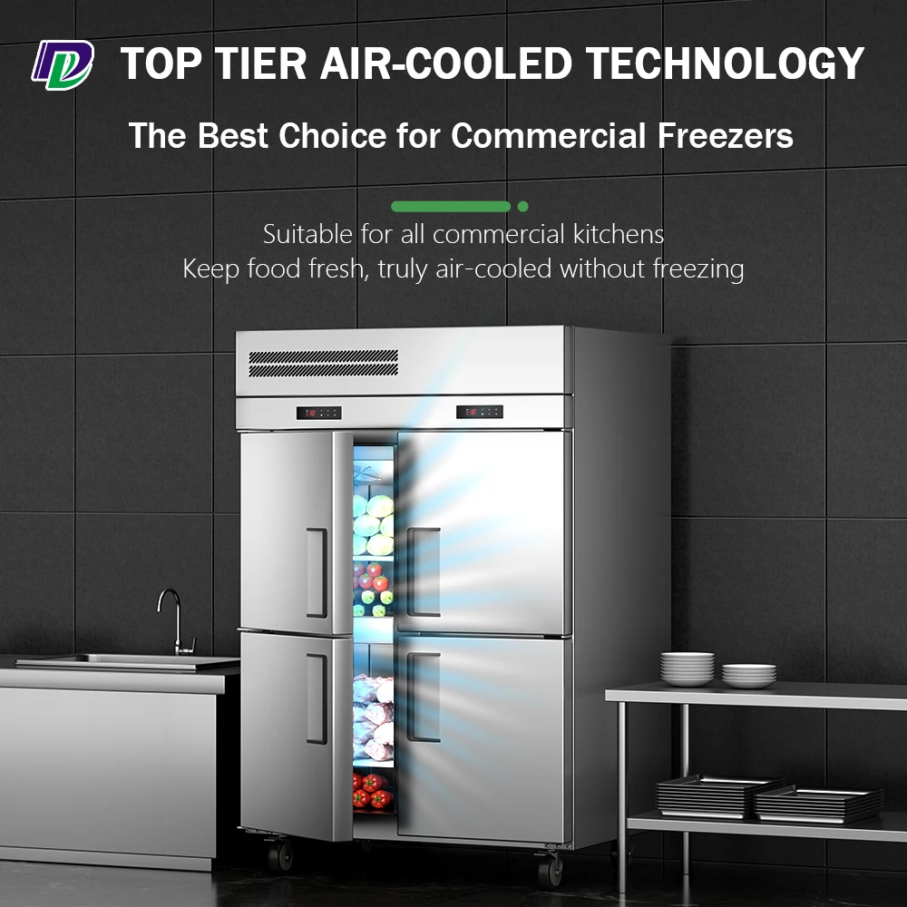 Commercial kitchen air cooling restaurant supply refrigerator 1440L volume catering stainless steel 6 doors fridge freezer