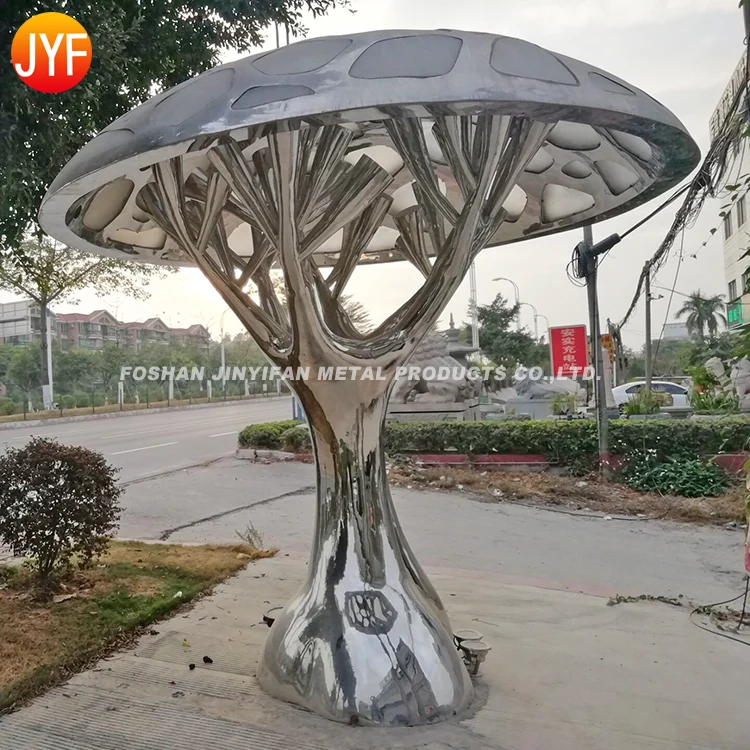 Y723 New Design Outdoor Garden Decor Landscape Giant Mushroom Silver Color Stainless Steel Sculpture