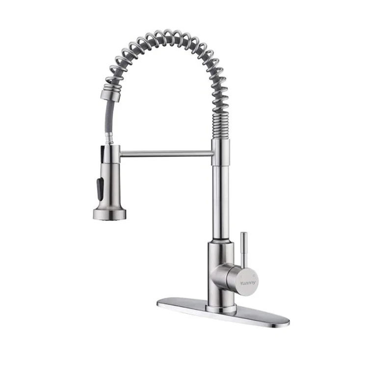 Yuanny Deck mounted 304 stainless steel sink mixer pull down sprayer high arc kitchen