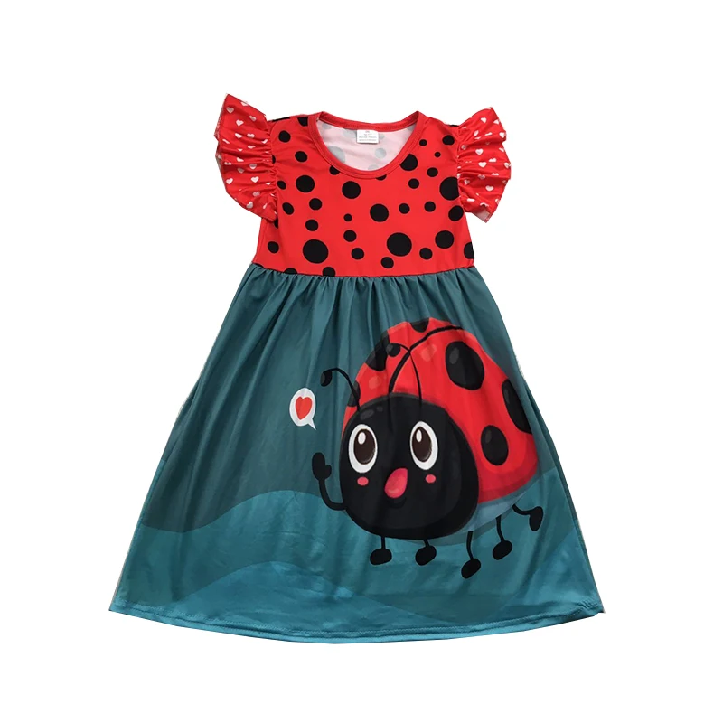 Girls one piece of dress with ladybug pattern wholesale dresses party one piece of boutique clothes