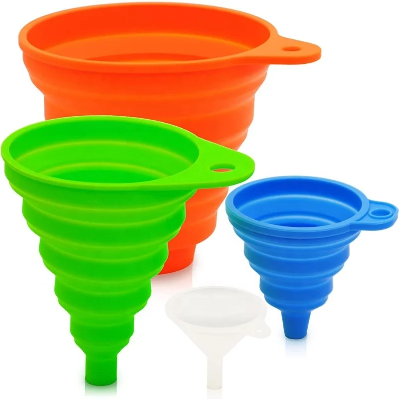 Factory Custom Portable Food Grade Silicone funnel Kitchenware BPA Free Silicone Soft Folding Oil Funnel