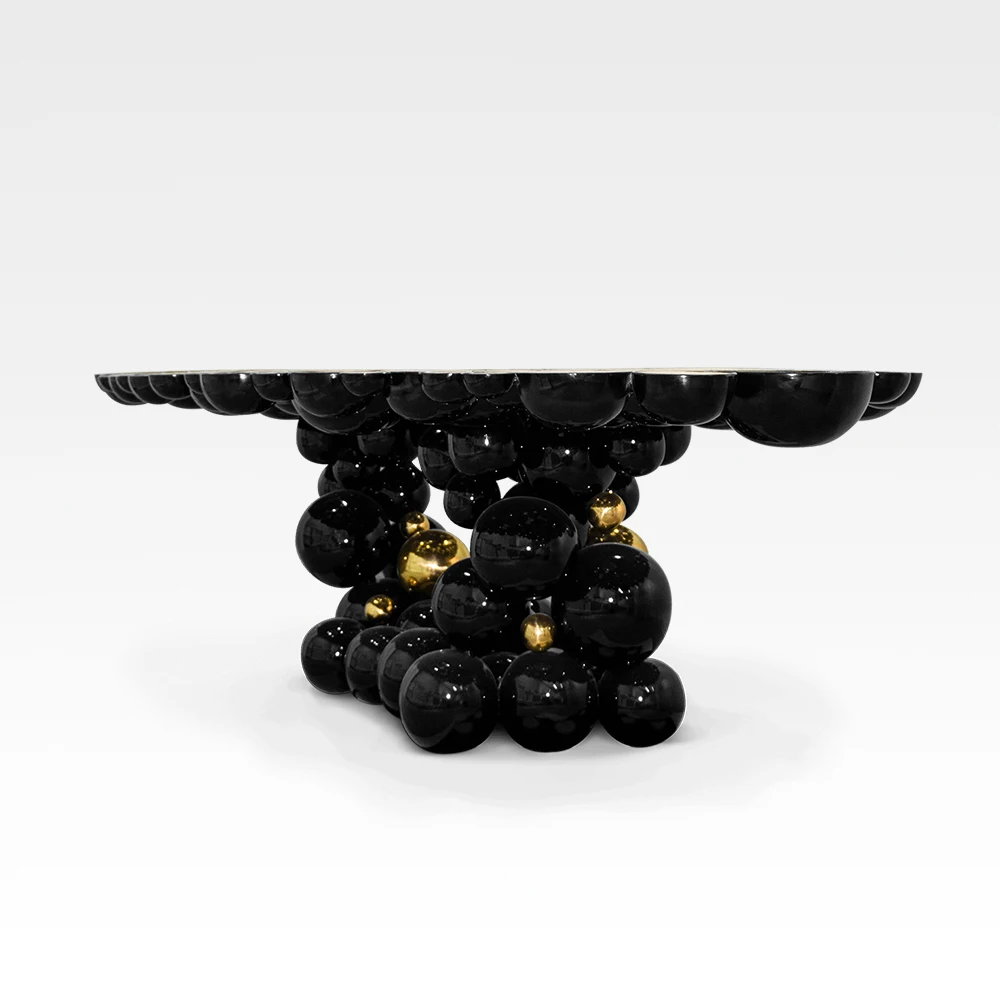 Luxury High quality Design Brass Stainless steel Oval black Creative bubble Gloss Wood Top Modern Dining room Charcuteria Table