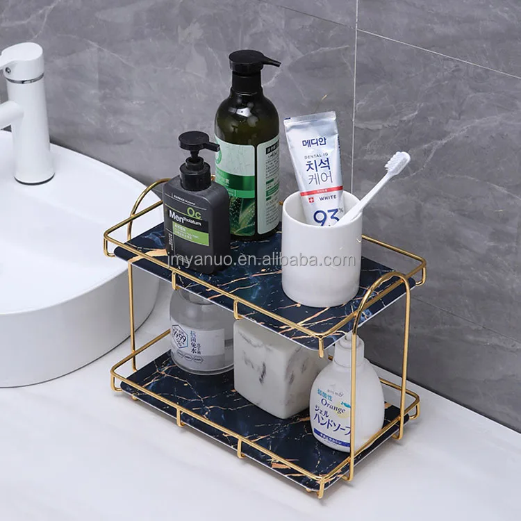 Bathroom Rectangle Rack 2 Tier Desktop Cosmetics Skin Care Products Shelf Makeup Brush Storage Box Display