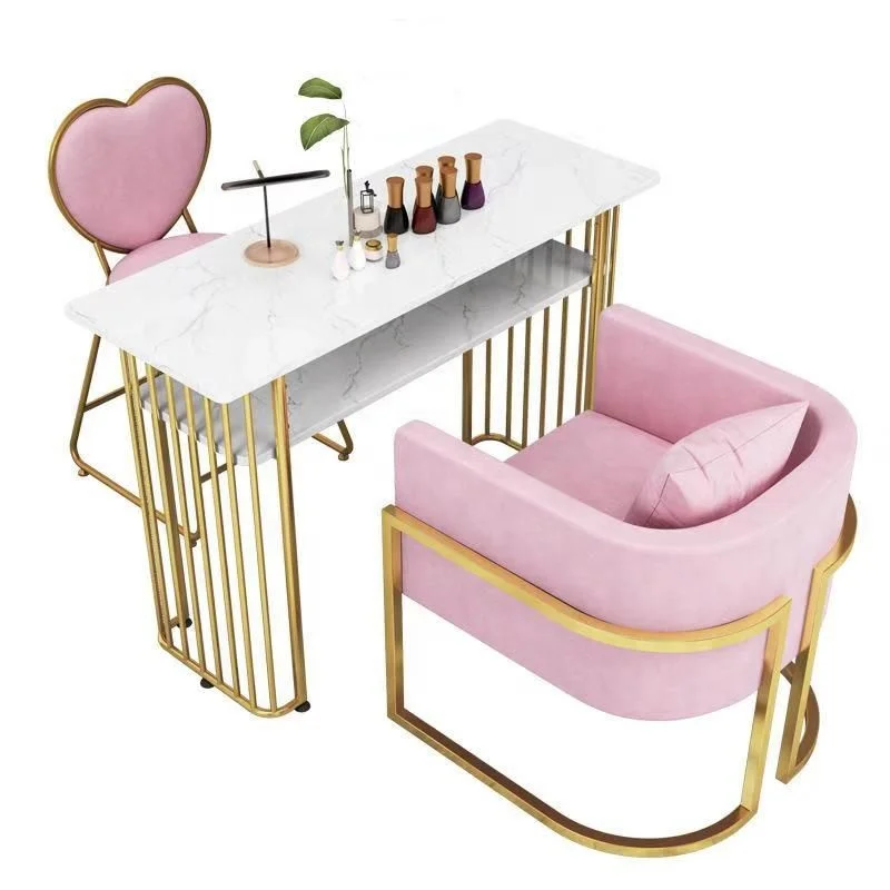 Fancy white desk equipment high salon furniture manicure stool dust collector bar led light and chair set for triple nail table (1600156766891)
