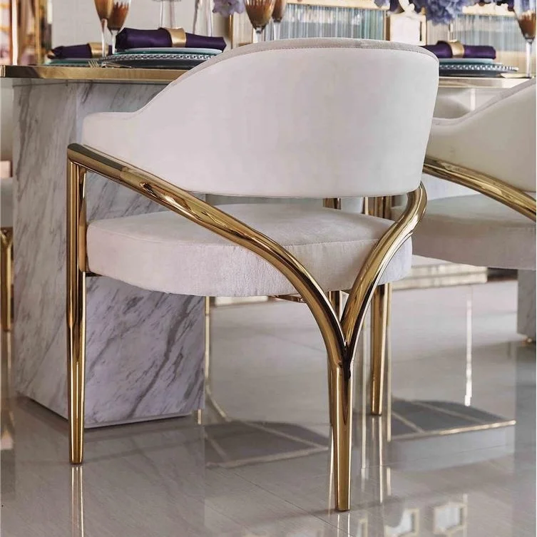 modern design dining chair gold stainless steel leg velvet upholstered seat and back armchair
