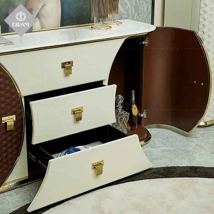 
steel frame leather cabinet with four drawers luxury living room leather movable storage drawer cabinet 