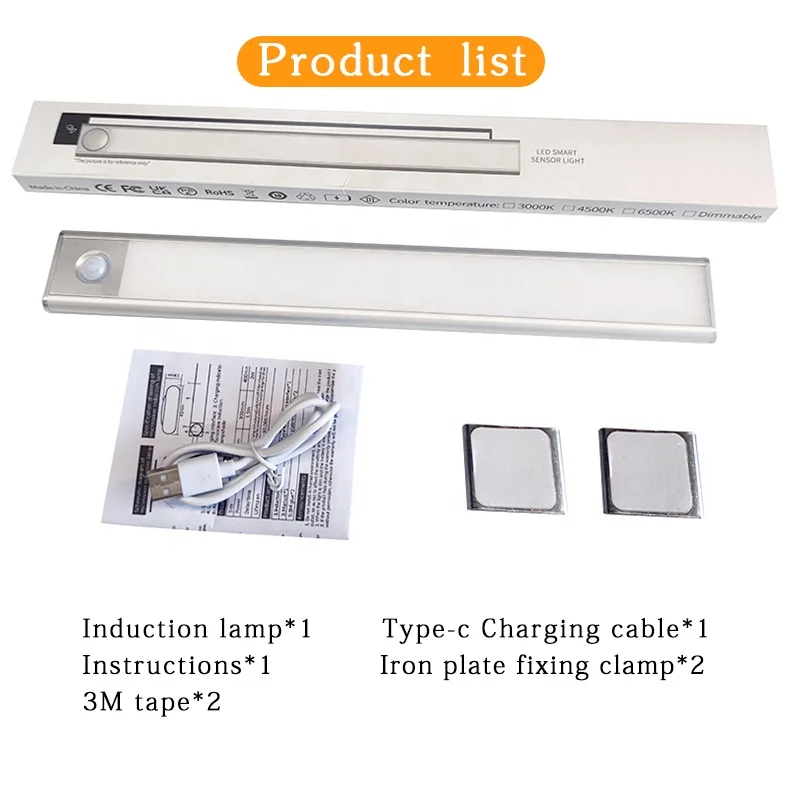 Indoor USB Magnet Motion Sensor Wireless Led Night Lights Dimmable Magnetic Battery LED Under Cabinet Light