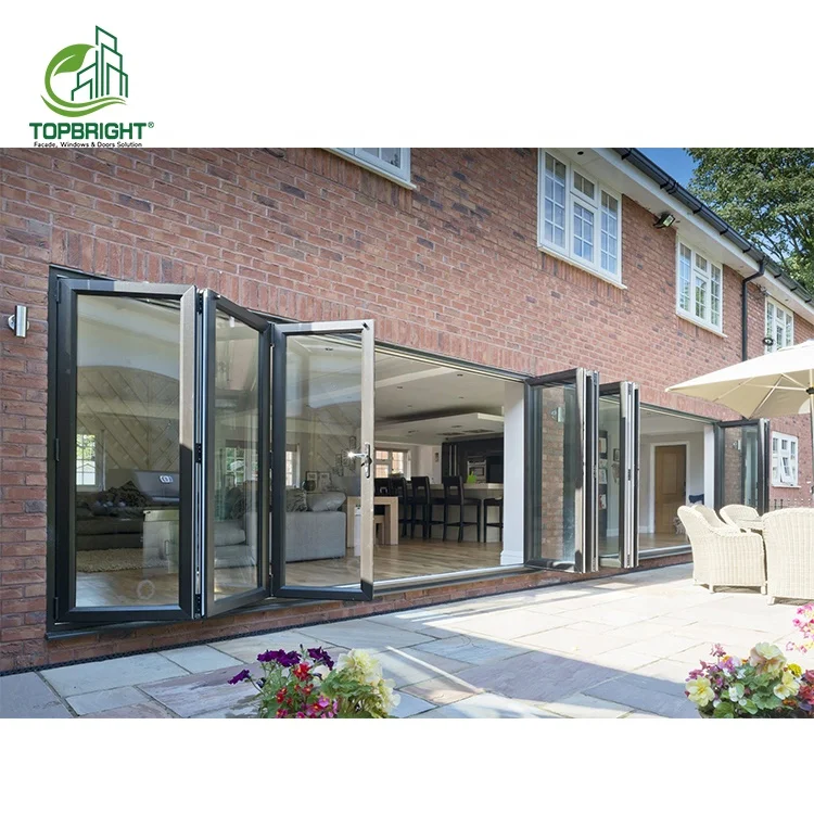 Bi fold  insulated lowes aluminium hurricane proof exterior bifolding door weather proof glass folding door