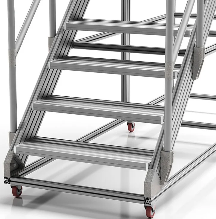 Aluminum Rolling Fence Industrial and Warehouse Ladder Platform with Safety Handrails
